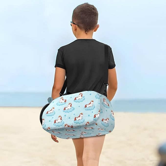VIGTRO Cute Unicorn Sleeping Clouds Kids Overnight Travel Duffel Bag Sport Gym Bag for Boys Girls with Shoe Compartment, Carry On Weekender Luggage Bag for Dance Swim Yoga