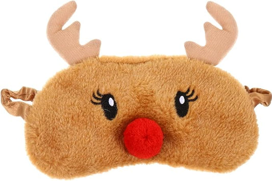 Cute Reindeer Plush Sleep Mask - Soft Fluffy Eye Cover Blindfold for Kids, Girls and Adults - Brown