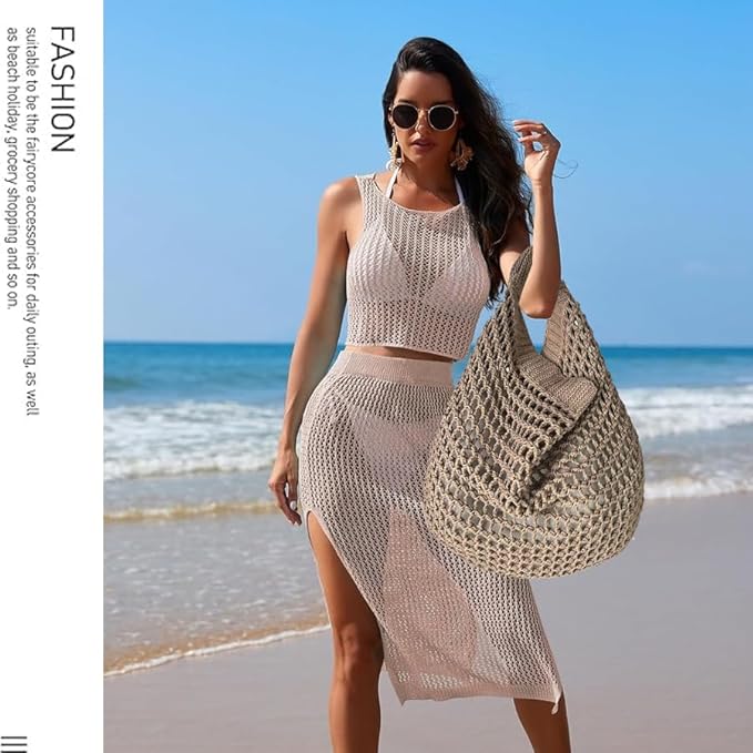 Large Beach Bags for Women Summer Beach Tote Bag Aesthetic Tote Bag Hippie Bag Knit Bag