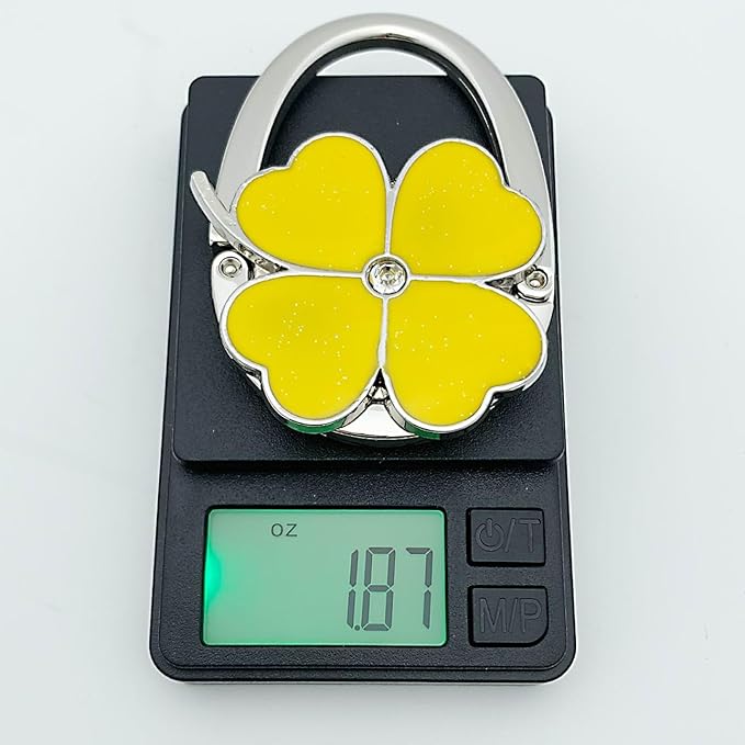 Four Leaf Clover Design Foldable Handbag Hanger Folding Purse Table Hook Holder (Yellow)
