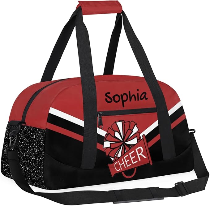 Personalized Red Glitter Cheer Bag for Cheerleaders, Custom Sport Gym Bag Dance Bag Travel Duffle Bag Cheerleading Gifts for Women