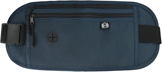 FuninCrea Waterproof Hidden Money Belt for Travel, Anti-Theft Belt Bag with RFID Blocking Function Adjustable Slim Waist Bag with 2 Zipper Pockets and 1 Back Pocket for Men and Women (Style l, Blue)