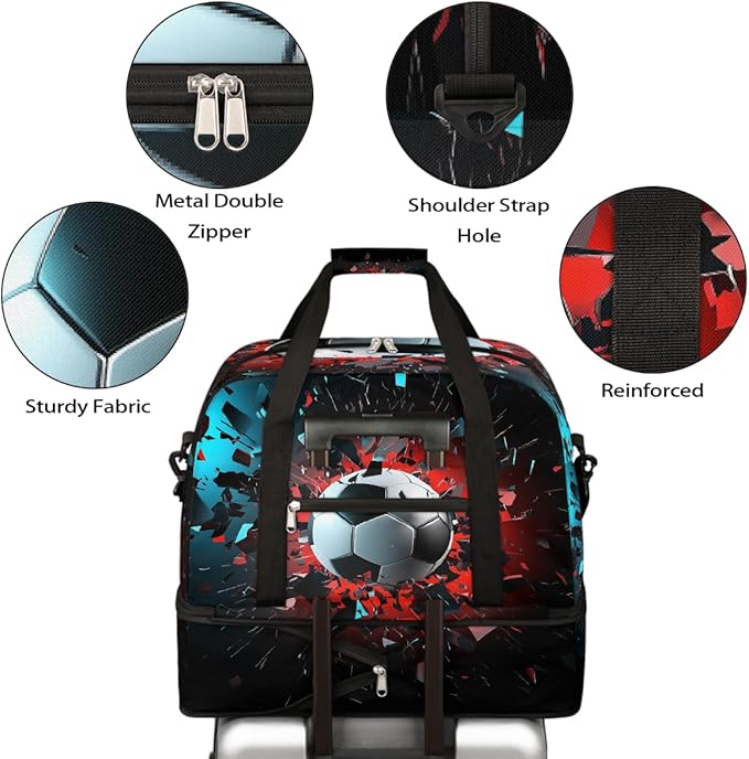Football Break Sports Duffel Bag Lightweight Gym Bag with Shoe Compartment Waterproof Travel Weekender Bag for Women and Men