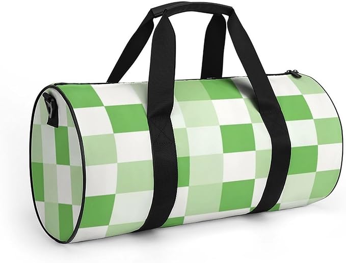 Foldable Gym Bag Green Plaid Checkered Lightweight Travel Sports Bag Carry On Weekender Overnight Bags Beach Yoga Bags
