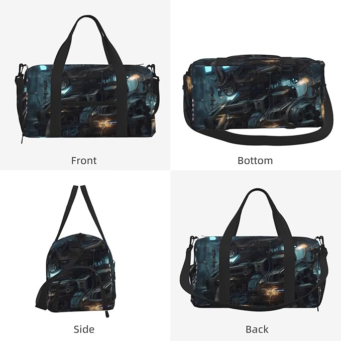 Future Robot Print Gym Bag with Shoe Compartment for Women Men, 17.7in Sports Duffle Weekender Tote, Overnight Travel Duffel Bag Carry On