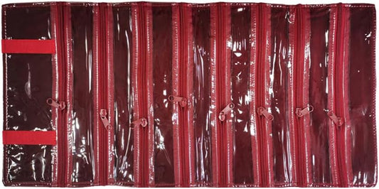 Travel Jewelry Roll Bag Portable Organizer Pouch With Grids&PVC Cover Storage Bags for Necklace, Bracelet, Bracelet,Ring, Badge, Pendant