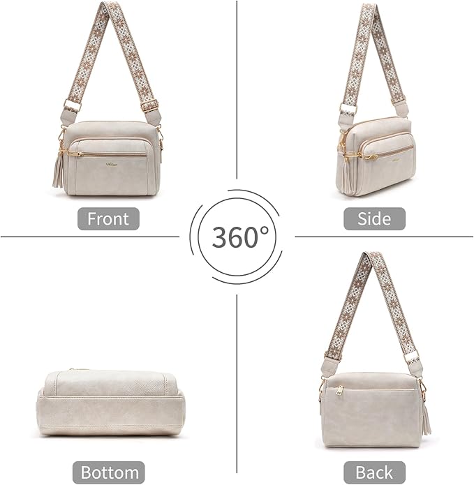 Small Leather Crossbody Bags for Women Anti theft Purses and Handbag Shoulder Hangbag with Wide Strap Tassel