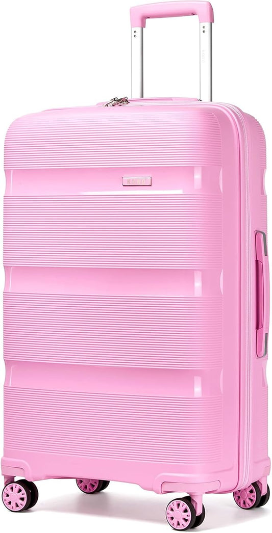 Kono Carry On Luggage 28 Inch Checked-Large Hard Shell Travel Trolley 4 Spinner Wheels Lightweight Polypropylene Suitcase with TSA Lock, Pink