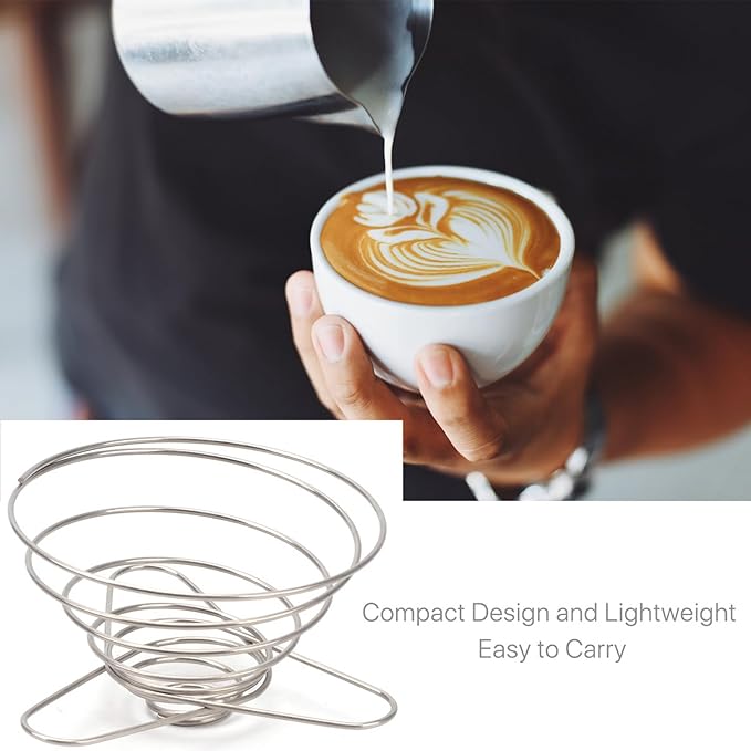 SUEIANNMN Collapsible Pour Over Coffee Dripper Filter Holder, 1-2 Cups, Folding Stainless Steel Reusable Coffee Cone Filter Portable Compact for Office Home Travel Picnic Camping Helix Style