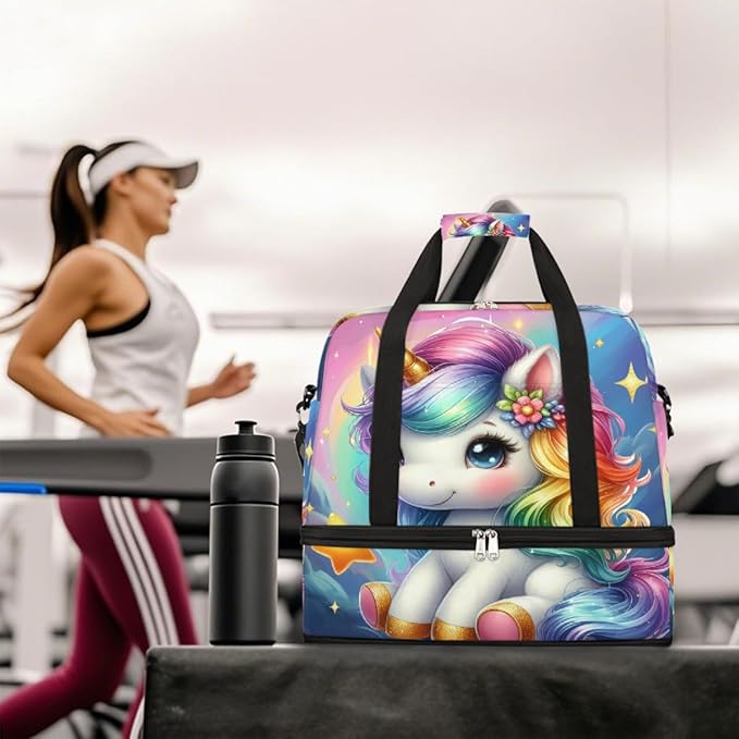 Rainbow Animal Unicorn Star Large Weekender Bag with Shoe Compartment Travel Duffel Bags for Women Carry On Hospital Overnight Bag Foldable Personal Item Travel Bags Tote Gym Sports Airplanes