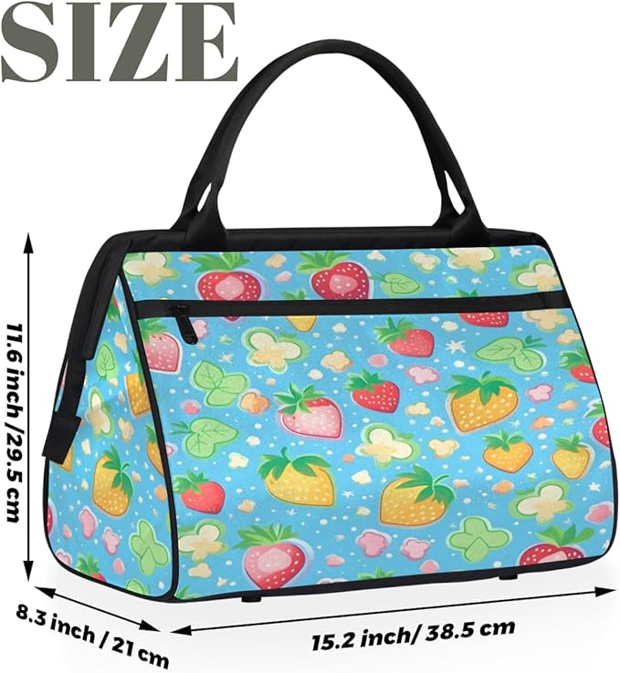 Strawberry Overnight Weekender Bag for Women Men Travel Duffel Bags Waterproof Luggage Carry on Sports Yoga Gym Bag