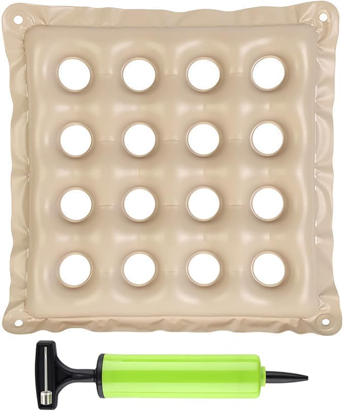Inflatable Seat Cushions for Pressure Relief, Wheelchair Air Cushion for Bed Sore, Comfortable Waffle Pads, Cream 17x17inch