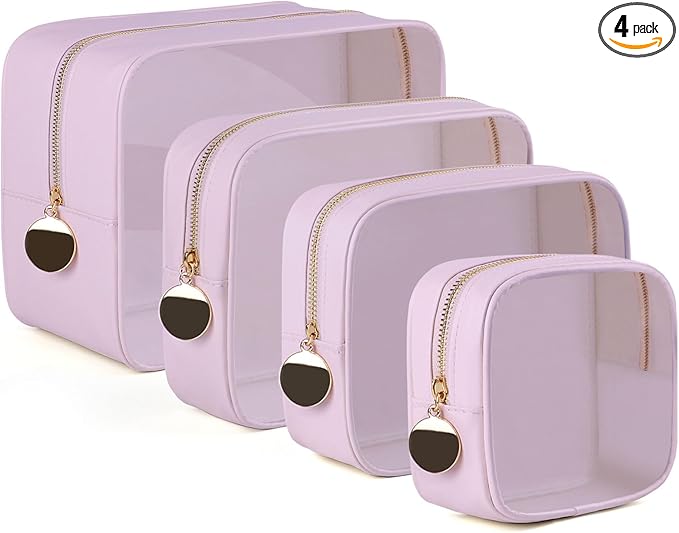 4PCS Clear Makeup Bag Set, Waterproof TPU Purse Organizer Pouches, TSA Approved Toiletry Bag, Diaper Bag Organizer Pouch, Travel Organizer Bags for Women and Kids
