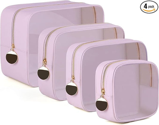 4PCS Clear Makeup Bag Set, Waterproof TPU Purse Organizer Pouches, TSA Approved Toiletry Bag, Diaper Bag Organizer Pouch, Travel Organizer Bags for Women and Kids