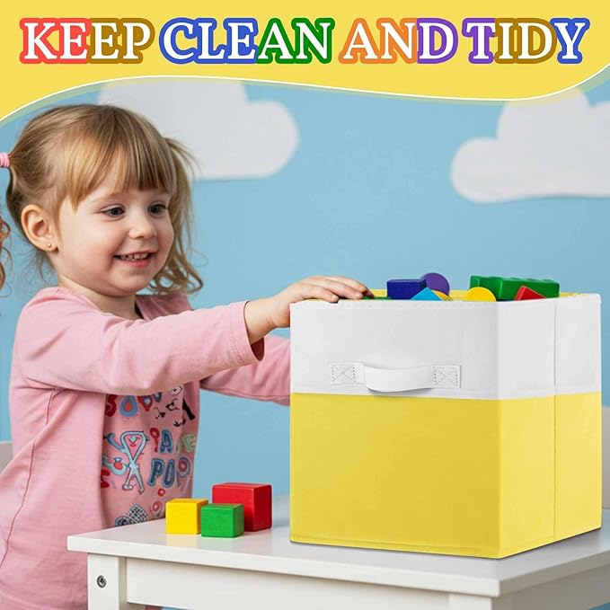 Yinder 6 Pcs Cube Storage Bin Pink 11'' Storage Bins for Playroom Decor Colorful Bins for Kids Foldable Baskets for Nursery Organizer Boxes Fabric Boxes