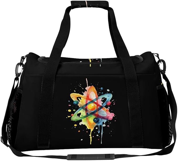 Watercolor Atom Science Duffle Bag Gym Bag for Workout Travel Tote with Detachable Straps