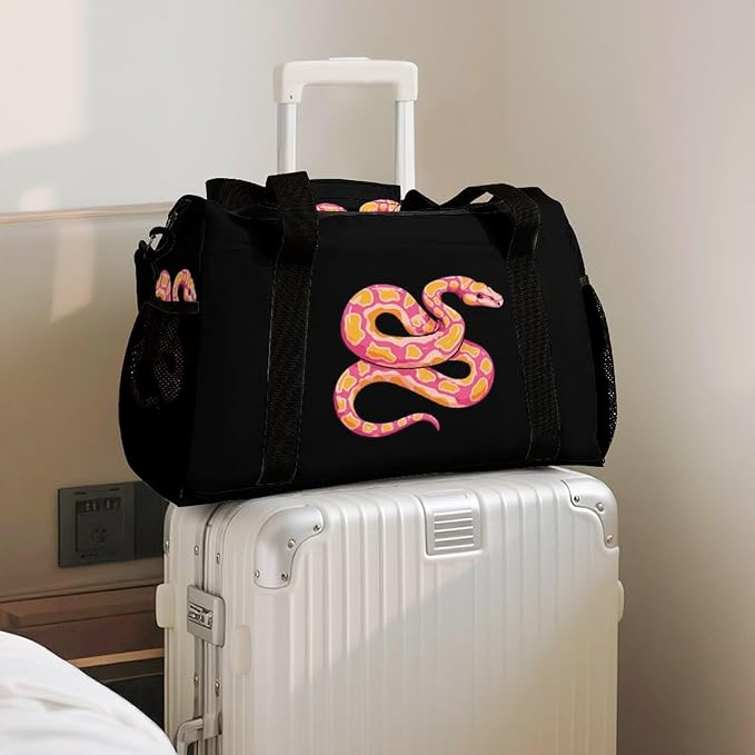 Python Snake Pinkcolor Duffle Bag Gym Bag for Workout Travel Tote with Detachable Straps