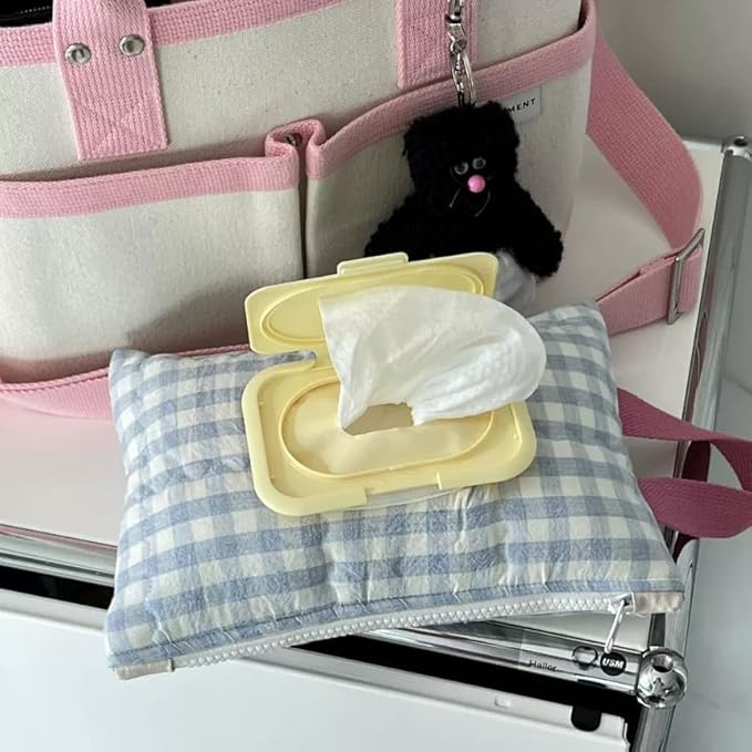 Quilted Baby Wipe Holder Quilted Wipe Pouch Portable Hanging Floral Wet Wipes Bag for Car, Stroller