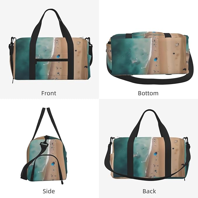 Aerial view of the beach Print Gym Bag with Shoe Compartment for Women Men, 17.7in Sports Duffle Weekender Tote, Overnight Travel Duffel Bag Carry On
