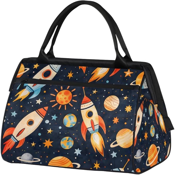 Space Galaxy Rocket Overnight Weekender Bag for Women Men Travel Duffel Bags Waterproof Luggage Carry on Sports Yoga Gym Bag