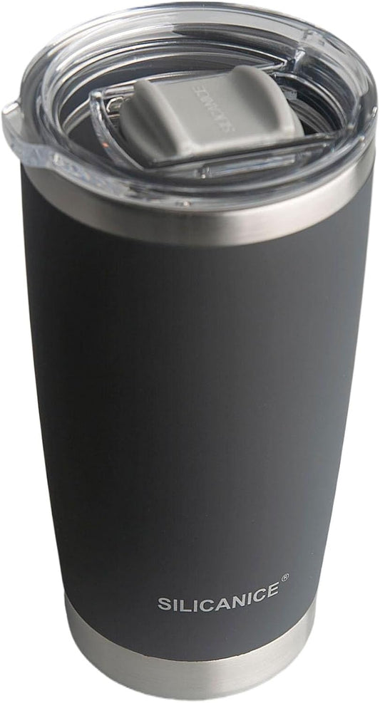 Gray The Only Soft Touch 20oz Stainless Steel Insulated Tumbler with MacSlider Lid-Spill Proof,Dishwasher Safe,Durable Thermal Cup for Hot/cold Coffee, Water & Smoothies