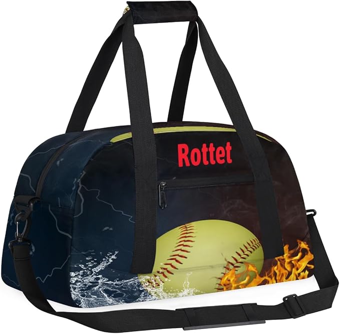Personalized Sports Duffel Bags, Custom Kids Football Duffle Bag for Boys with Your Name, Lightweight Overnight Weekender Bag for School Gymnastics Travel,Yellow Soccer Ball