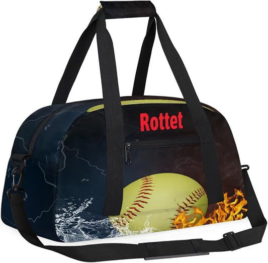 Personalized Sports Duffel Bags, Custom Kids Football Duffle Bag for Boys with Your Name, Lightweight Overnight Weekender Bag for School Gymnastics Travel,Yellow Soccer Ball
