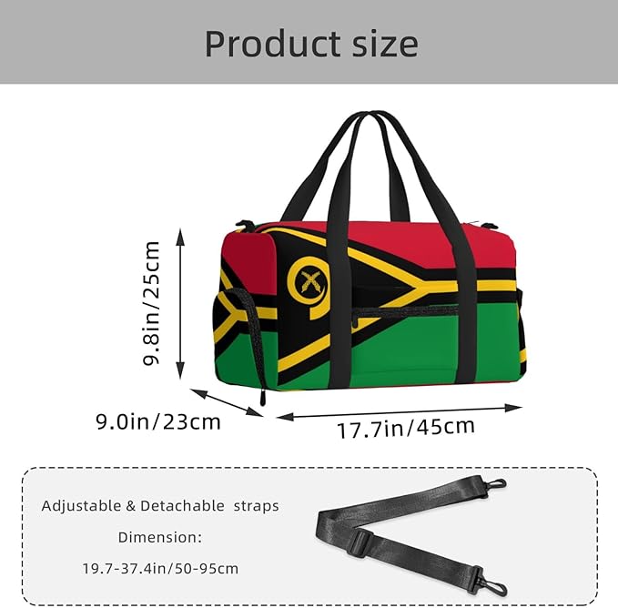 Flag of Vanuatu Print Gym Bag with Shoe Compartment for Women Men, 17.7in Sports Duffle Weekender Tote, Overnight Travel Duffel Bag Carry On
