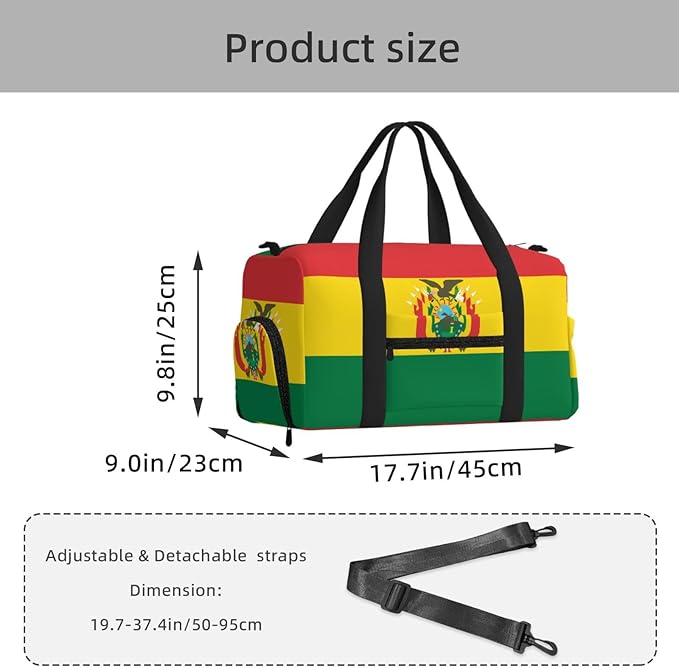 Flag of Bolivia Print Gym Bag with Shoe Compartment for Women Men, 17.7in Sports Duffle Weekender Tote, Overnight Travel Duffel Bag Carry On