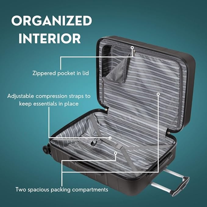 Skyway Epic 2.0 Hardside Lightweight and Durable ABS Shell Luggage, Spacious with Dual Spinning Wheels, Comfort Grip, Men and Women, Men and Women, 28-inch Large Check-In, Midnight