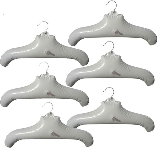 NewFerU Inflatable Hangers for Travel X 6 in White Round Shoulder for Hand Wash Laundry, Air Blow up Clothes Drying Hangars with Metal Hook, Compact, Space Saving, Foldable, Portable, Non Slip