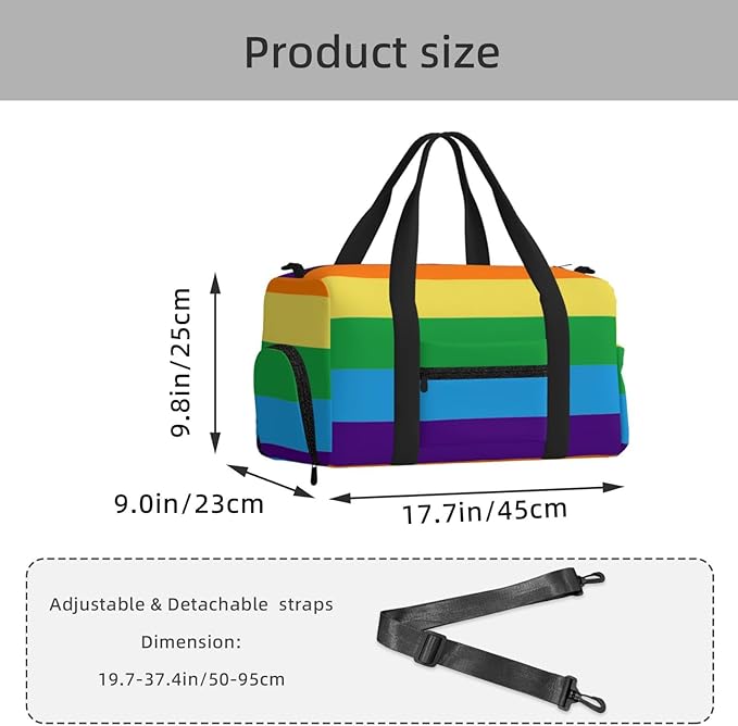 Rainbow Flag Women'S Gym Duffle Bag With Shoes Compartment, Ideal For Travel, Gym, Sports, Duffel, Weekender
