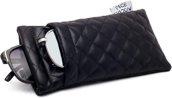 Face Shadow Double Glasses Case Soft Eyeglass Case For Women Men Squeeze Top Sunglasses Case With Cleaning Cloth