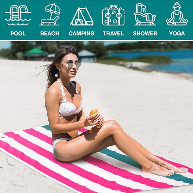 SUN CUBE Microfiber Beach Towel, Quick Dry Sand Free Beach Towel, Lightweight Compact Travel Swim Towel for Pool, Camping, Sand Resistant Packable Adult Towel - Pink 78x35 Inches