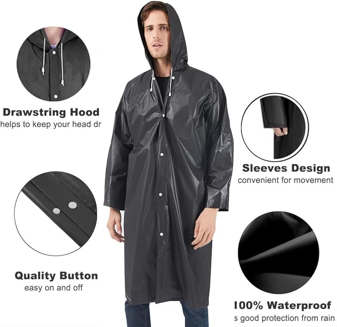 Rain Ponchos Raincoats for Adults Women, Reusable Rain Jacket Coats with Hood for Family Disney Park Travel 2 Pack