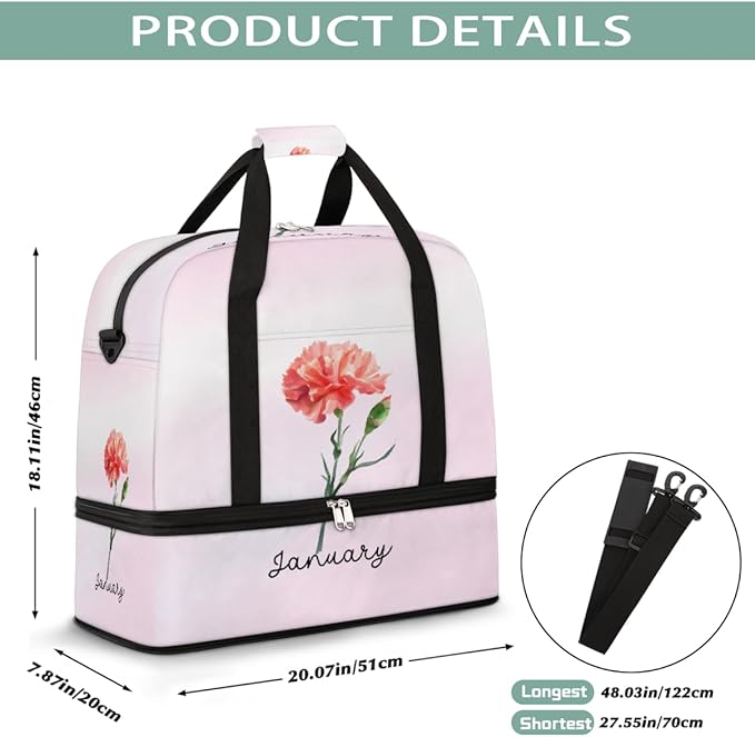 Pink Flowers Text Large Weekender Bag with Shoe Compartment Travel Duffel Bags for Women Carry On Hospital Overnight Bag Foldable Personal Item Travel Bags Tote Gym Sports Airplanes