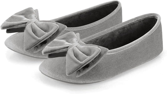 BCTEX COLL Women's Fancy House Slippers with Bow, Ladies Sexy Velvet Ballerina Slipper