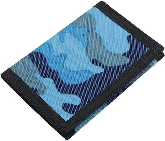 NEICY RFID Blocking Canvas Wallet for Men and Women - Camo Trifold Outdoor Sports Wallets with Magic Sticker for Teen Kids (Camo Blue)