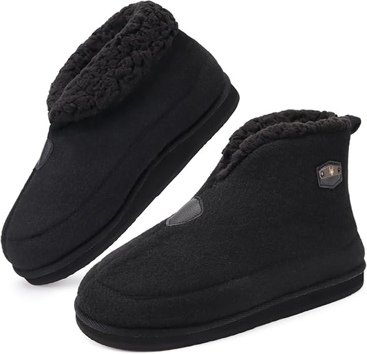 KuaiLu Mens House Slippers Booties Cozy Memory Foam Boots Warm Plush Lining Winter Felt Home Bedroom Slipper Socks Indoor Outdoor Non-Slip Shoes