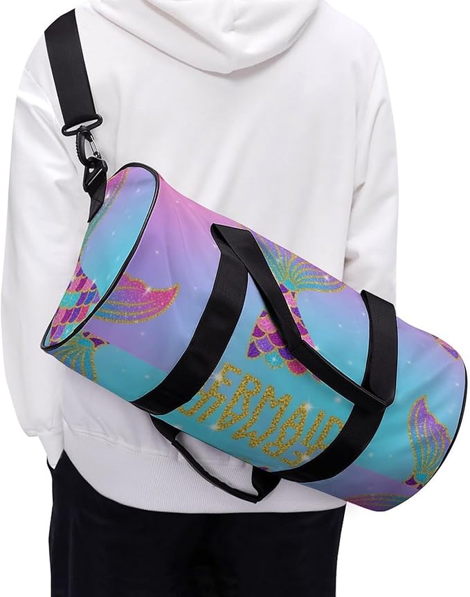 Foldable Gym Travel Bag Mermaid Tail Scale (4) Overnight Weekender Travel Bag Dance Sports Gymnastics Bags Unisex Overnight Bags