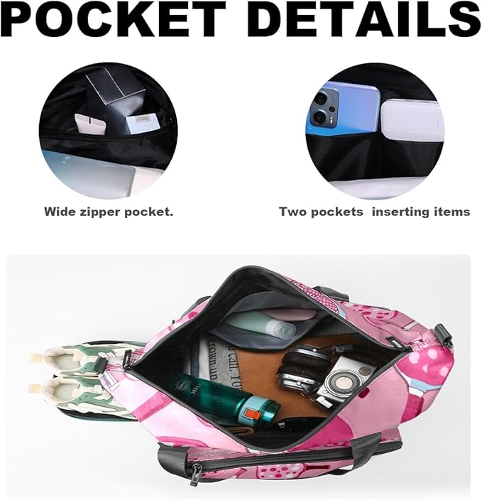 Sweet Cool Pink Gym Bag for Women & Tennis Bag, Large Sports Duffel Bag Waterproof with Ventilated Shoe Compartment & Front Racket Sleeve, Lightweight Travel Weekender Overnight Bag