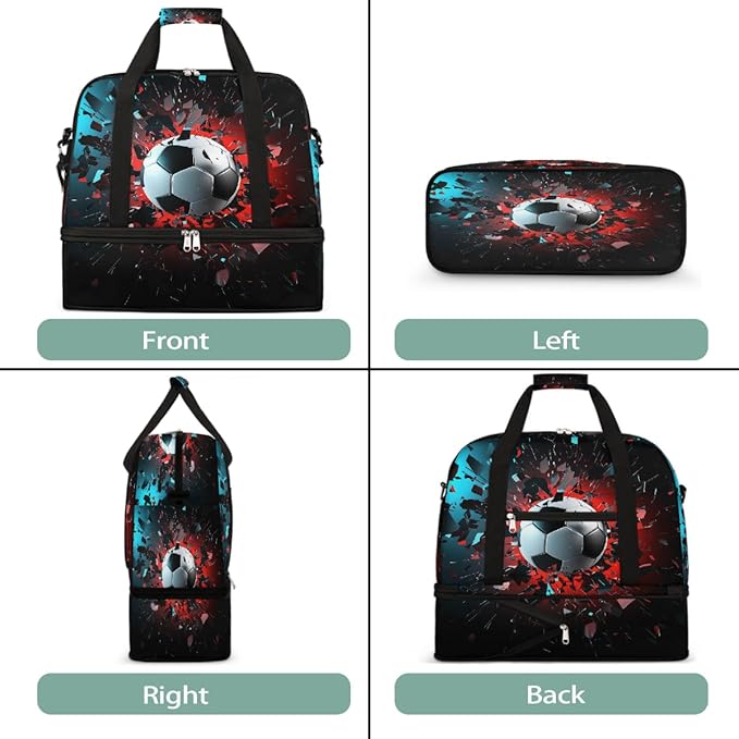 Football Break Sports Duffel Bag Lightweight Gym Bag with Shoe Compartment Waterproof Travel Weekender Bag for Women and Men