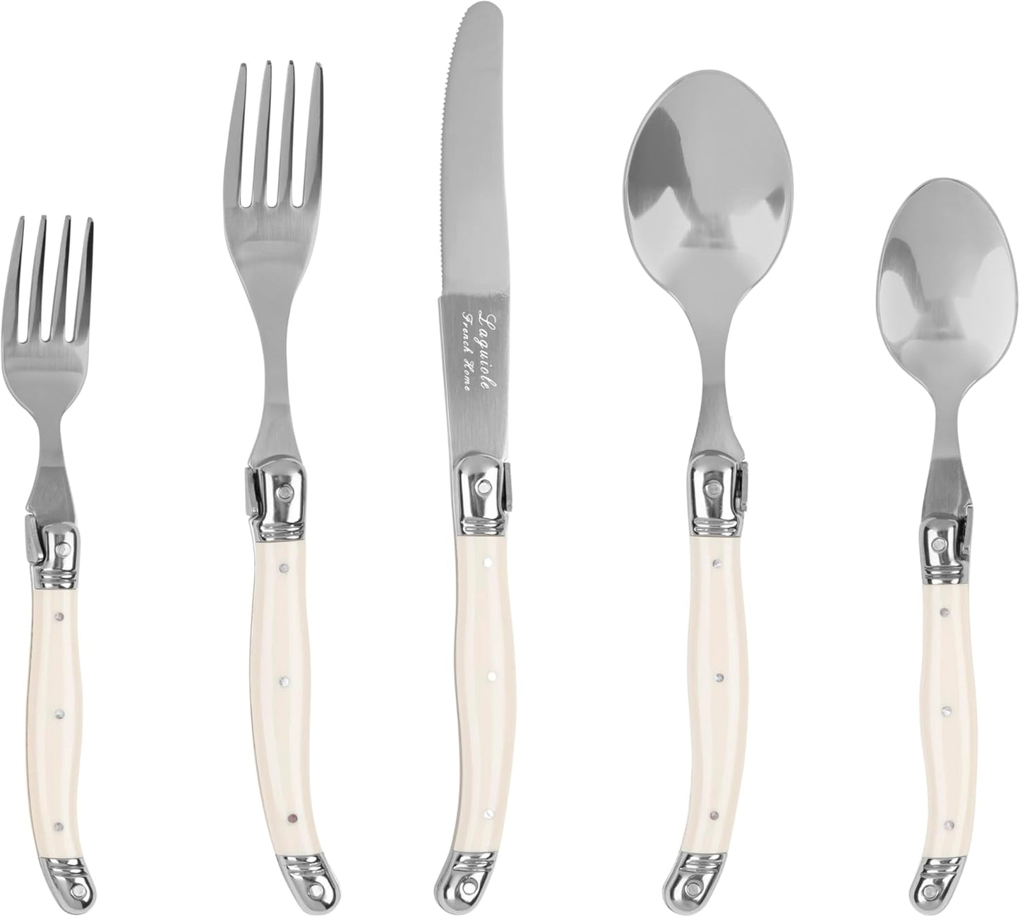 French Home Laguiole 20 Piece Flatware Set – 18/10 Stainless Steel Flatware Set for 4 – Luxurious Ivory-Colored Utensil Set w/Knives, Spoons and Forks