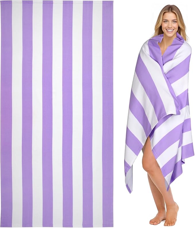 cabanana Large Oversized Beach Towel - Microfiber Sand Free 35 x 70 Inch Quick Dry Lightweight Pool Towel for Adults, Thin Striped Swim Towel