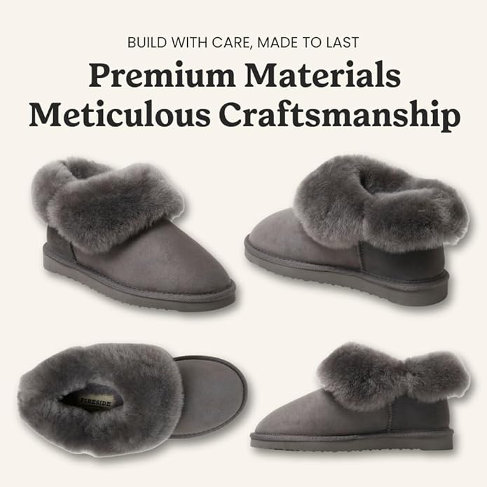 Dearfoams Women's Fireside Shearling Water Resistant Indoor/Outdoor Foldover Boot Slipper