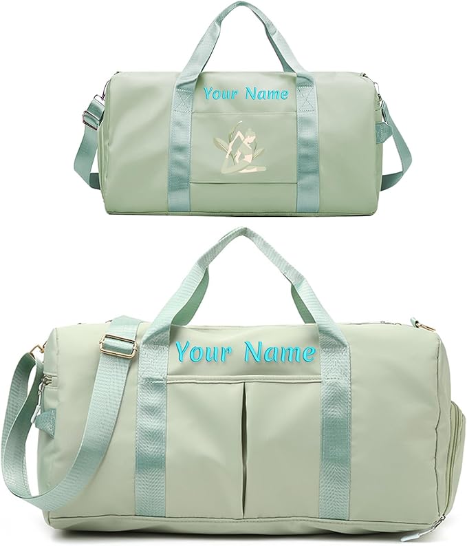 Custom Duffle Bag, Personalized Embroidered Sports Gym Bag for Women/Men, Travel Bag with Double-Sided Customization and Separate Wet and Dry Pockets and Shoe Bags-Cyan