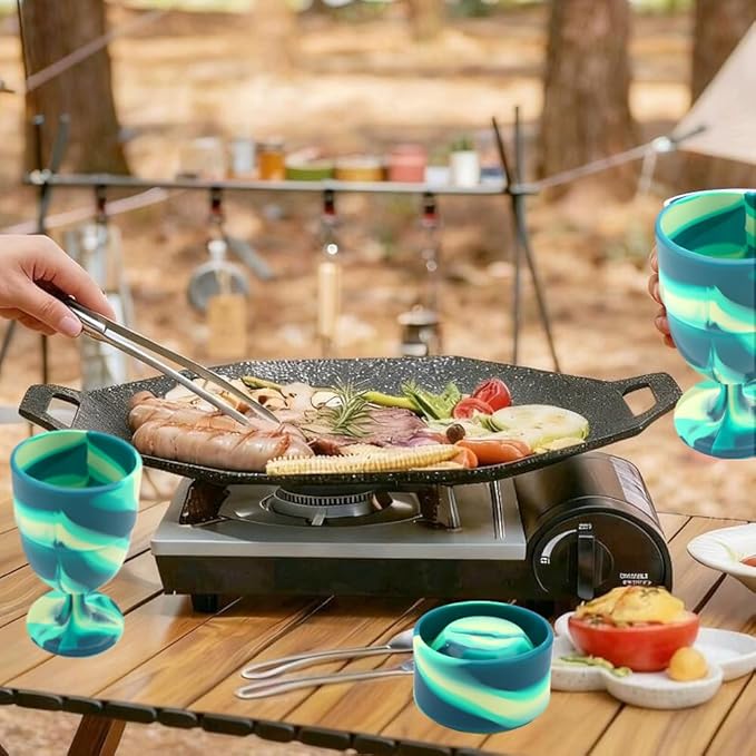 1 Pack Portable Collapsible Silicone Wine Glasses, Collapsible Silicone Cup, Travel Camp Wine Glasses for Picnic Indoor Outdoor, Reusable, Capacity 7 Oz, Green, Height 4.72 Inches