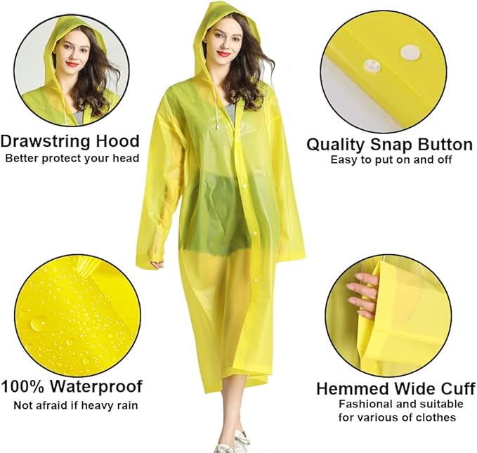 Rain Ponchos Raincoats for Adults Women, Reusable Rain Jacket Coats with Hood for Family Disney Park Travel 2 Pack