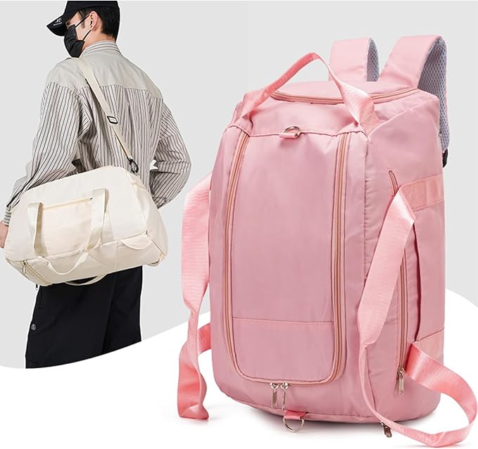 Gym Duffle Bag for Men Women, 3 in 1 Sports Duffle Bag with Shoe Compartment, Large Lightweight Weekender Travel Duffel Bag, Carry on Backpack (Beige)