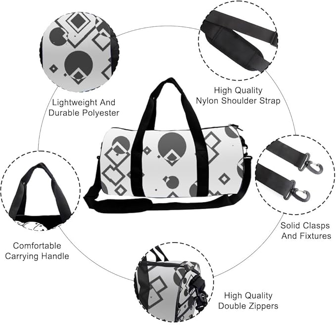 Geometric Shape Print Packable Foldable Duffle Bag For Travel Oxford Tote Bags Adjustable Shoulder Strap, Convertible Carry Backpack Personalized Duffle Bag For Tennis Yoga Gym Gifts Women